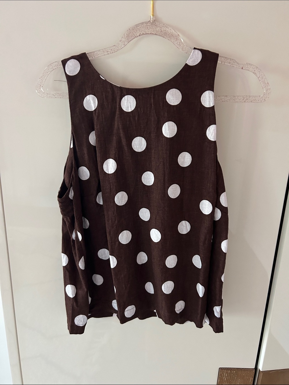 Anne Klein Brown Tank Top with White Polka Dots